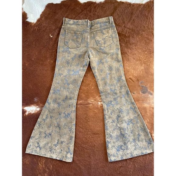 RARE Vintage Velvet / Denim Bell Bottom Burnout Devore Low Rise Jeans - Picture 3 of 3